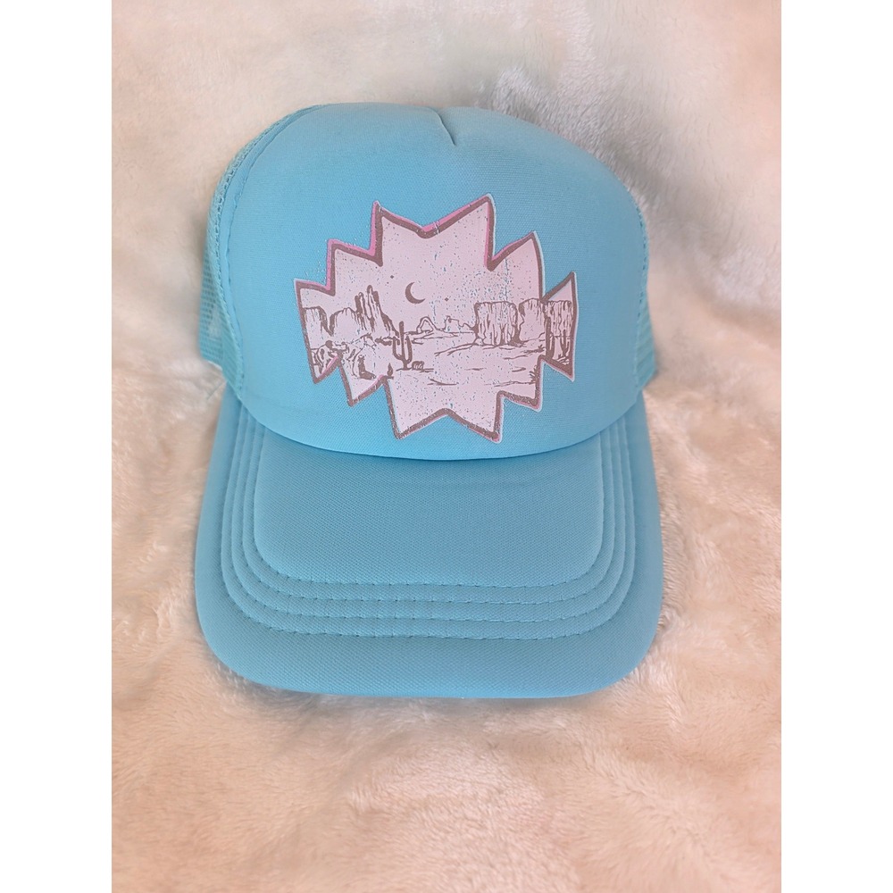 Aqua Blue Trucker Hat Desert‎ Landscape Graphic Mesh Back Adjustable Women